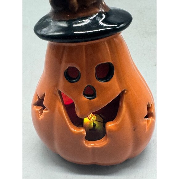 Halloween Pumpkin Ceramic light up battery operated decor Holder Hat 6x3.5" READ - Picture 7 of 7